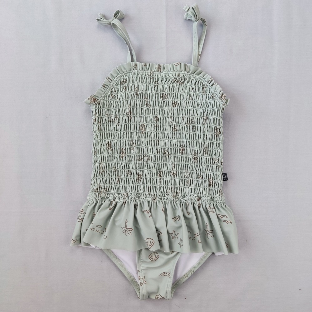 Modern Moments Swimsuit Girls 5T Sage Green Smocked Nautical One Piece Ruffle